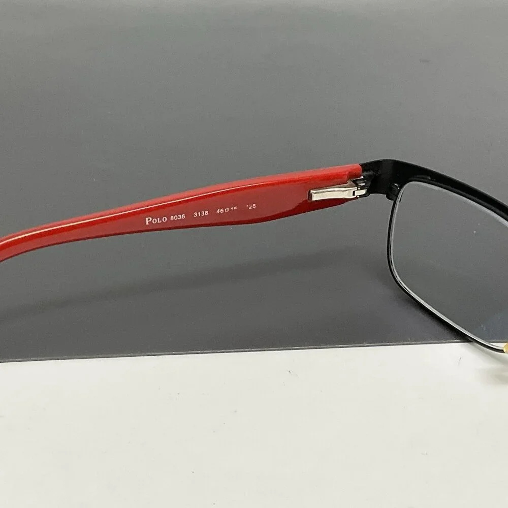 Polo Ralph Lauren 8036 3136 Black Red Rectangle Kids Eyeglasses Frames 46-15 125